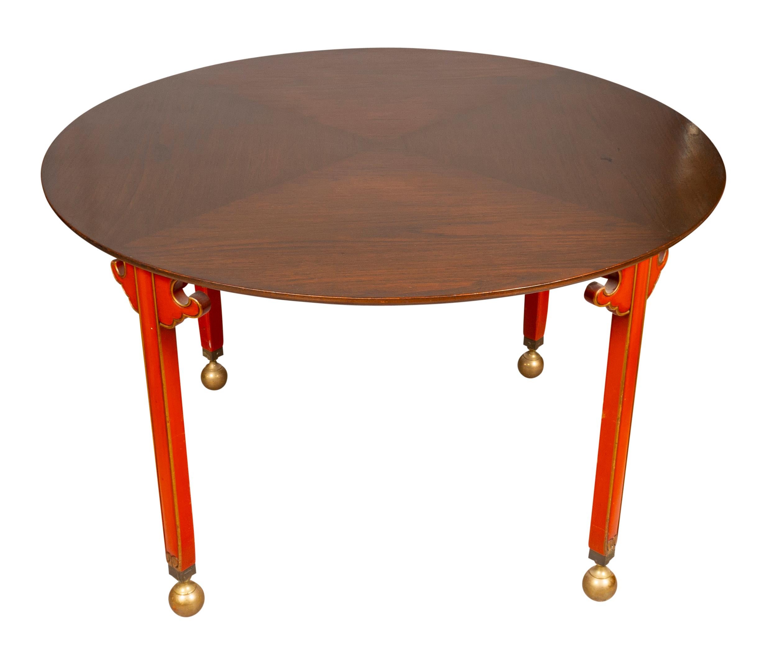 Roter lackierter Mahagoni-Tisch im Vintage-Stil (Hollywood Regency) im Angebot