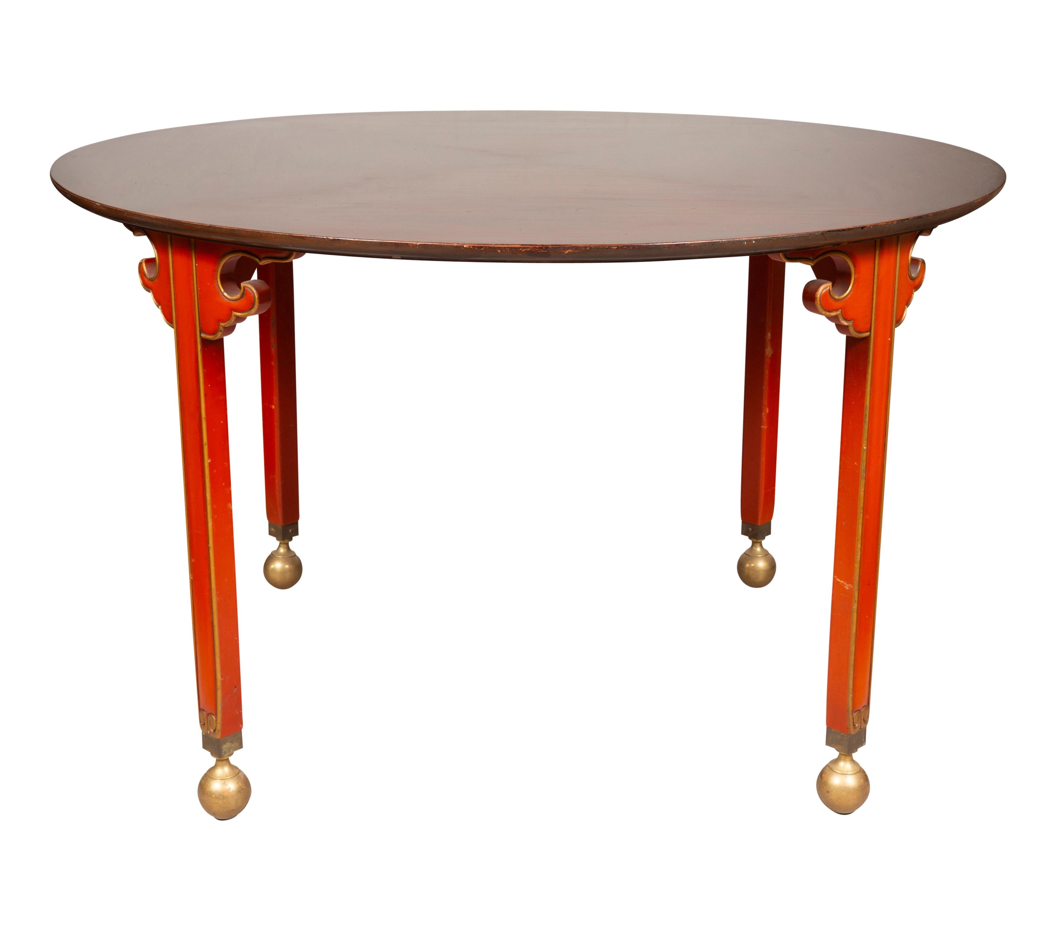Vintage Mahogany Red Lacquered Table In Good Condition For Sale In Essex, MA