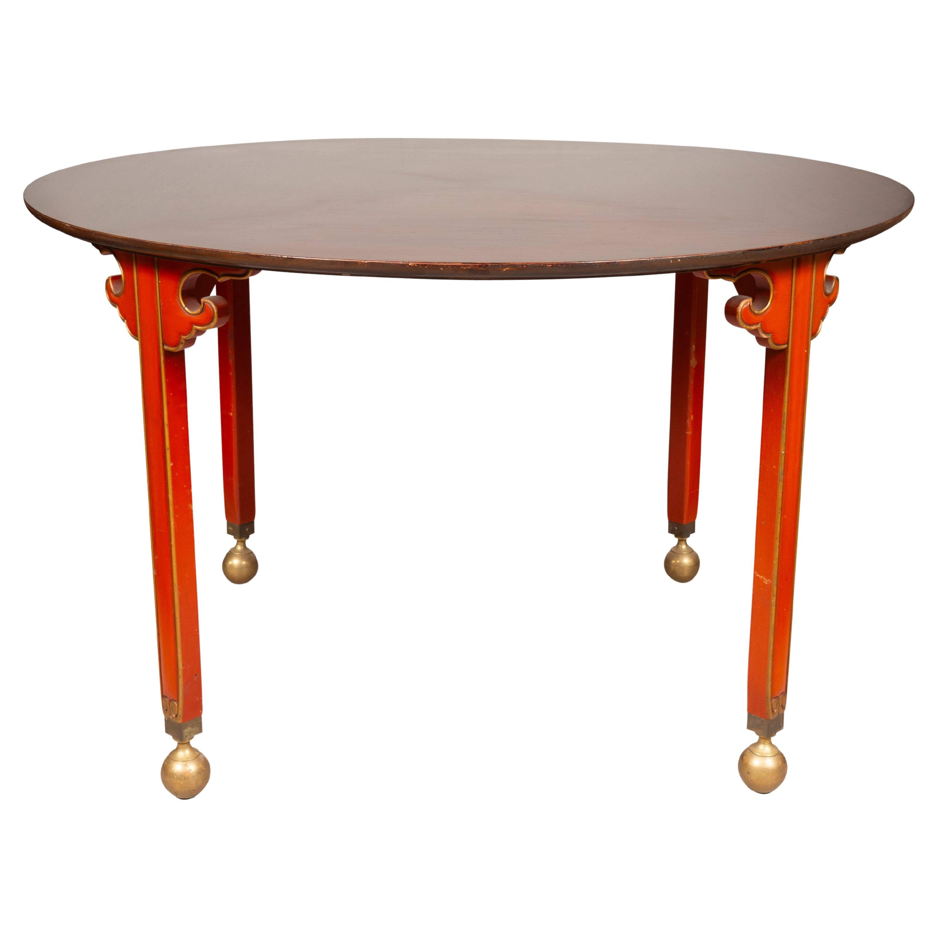 Roter lackierter Mahagoni-Tisch im Vintage-Stil im Angebot