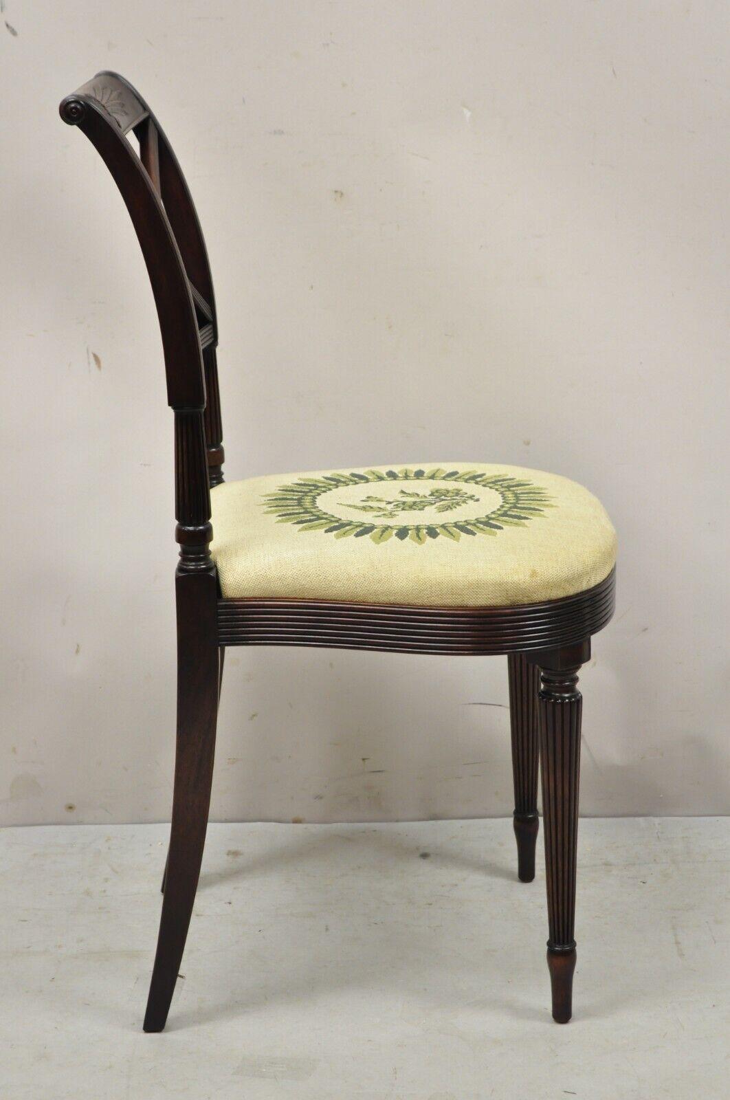 Fabric Vintage Mahogany Regency Federal Style X-Form Accent Side Chair For Sale
