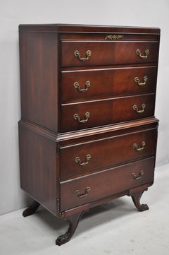 Vintage Mahogany Regency Style Carved Paw Feet Tall Chest Dresser by White Furn