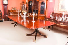 Vintage Mahogany Regency Style Twin Pillar Dining Table Mid-20th Century