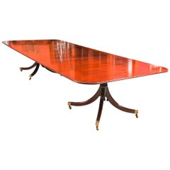 Vintage Mahogany Regency Style Twin Pillar Dining Table Mid-20th Century