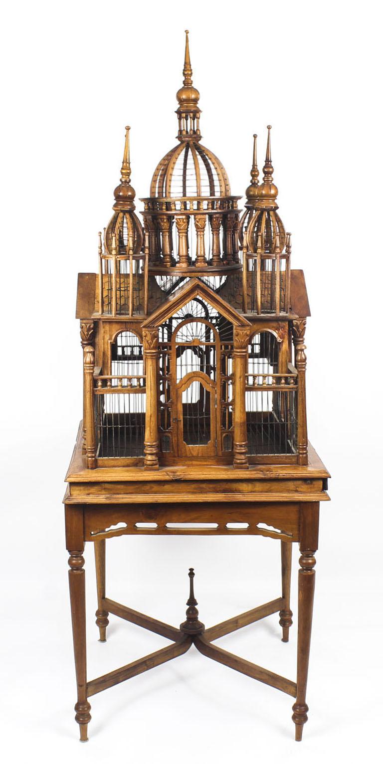 Vintage Mahogany Sacre Coeur Cathedral Bird Cage on Stand, 20th Century 5