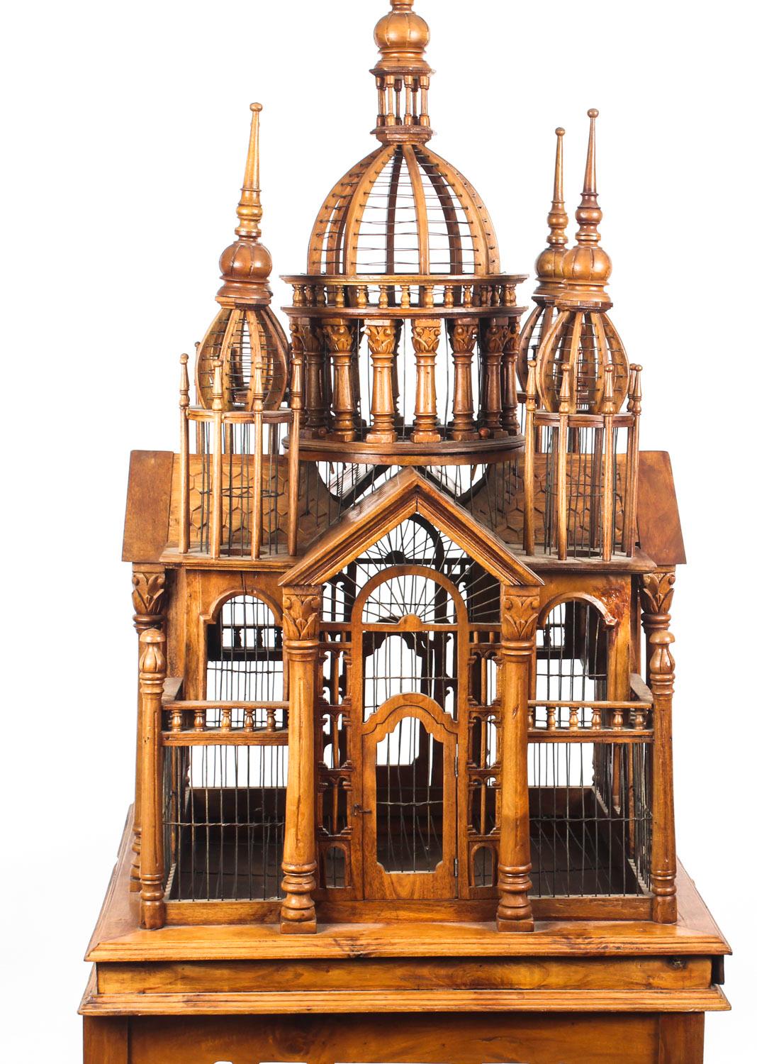 Vintage Mahogany Sacre Coeur Cathedral Bird Cage on Stand, 20th Century 6