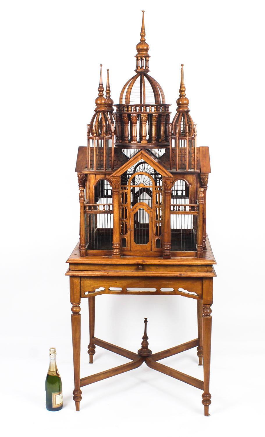 Vintage Mahogany Sacre Coeur Cathedral Bird Cage on Stand, 20th Century 10