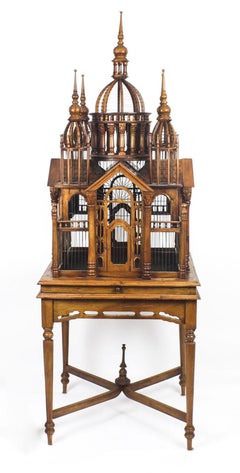 Vintage Mahogany Sacre Coeur Cathedral Bird Cage on Stand, 20th Century