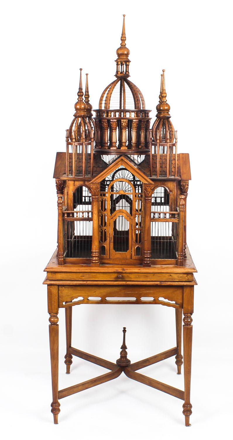 Vintage Mahogany Sacre Coeur Cathedral Bird Cage on Stand, 20th Century In Excellent Condition In London, GB
