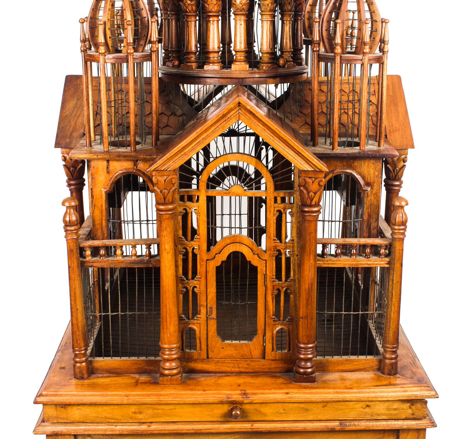 Late 20th Century Vintage Mahogany Sacre Coeur Cathedral Bird Cage on Stand, 20th Century