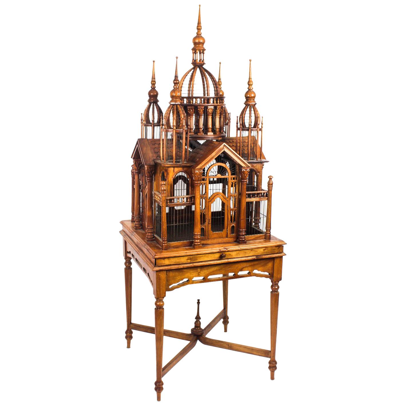 Vintage Mahogany Sacre Coeur Cathedral Bird Cage on Stand, 20th Century