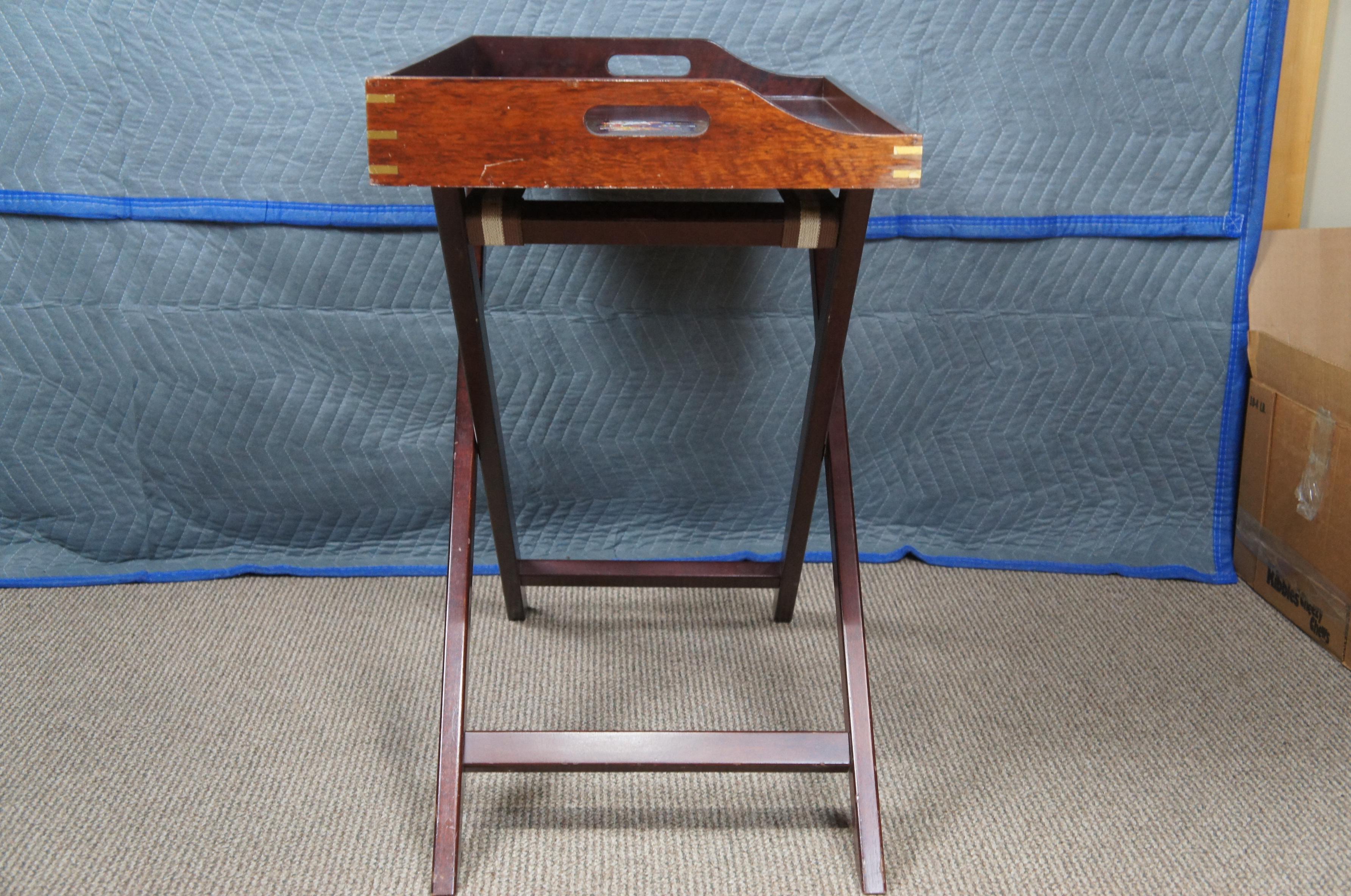 Vintage Mahogany Scots Guards Campaign Folding Butlers Dry Bar Tray Table 7