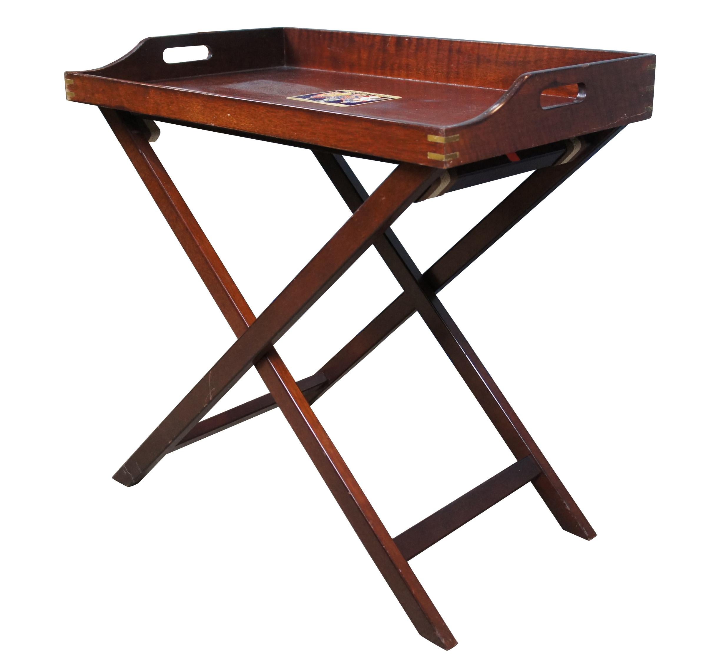 Vintage Mahogany Scots Guards Campaign Folding Butlers Dry Bar Tray Table In Good Condition In Dayton, OH