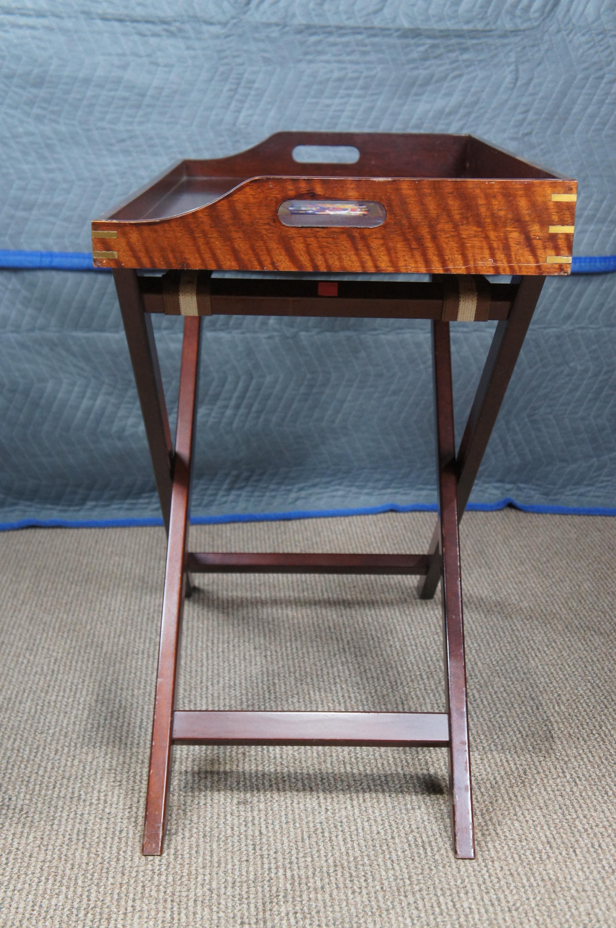 Vintage Mahogany Scots Guards Campaign Folding Butlers Dry Bar Tray Table 4