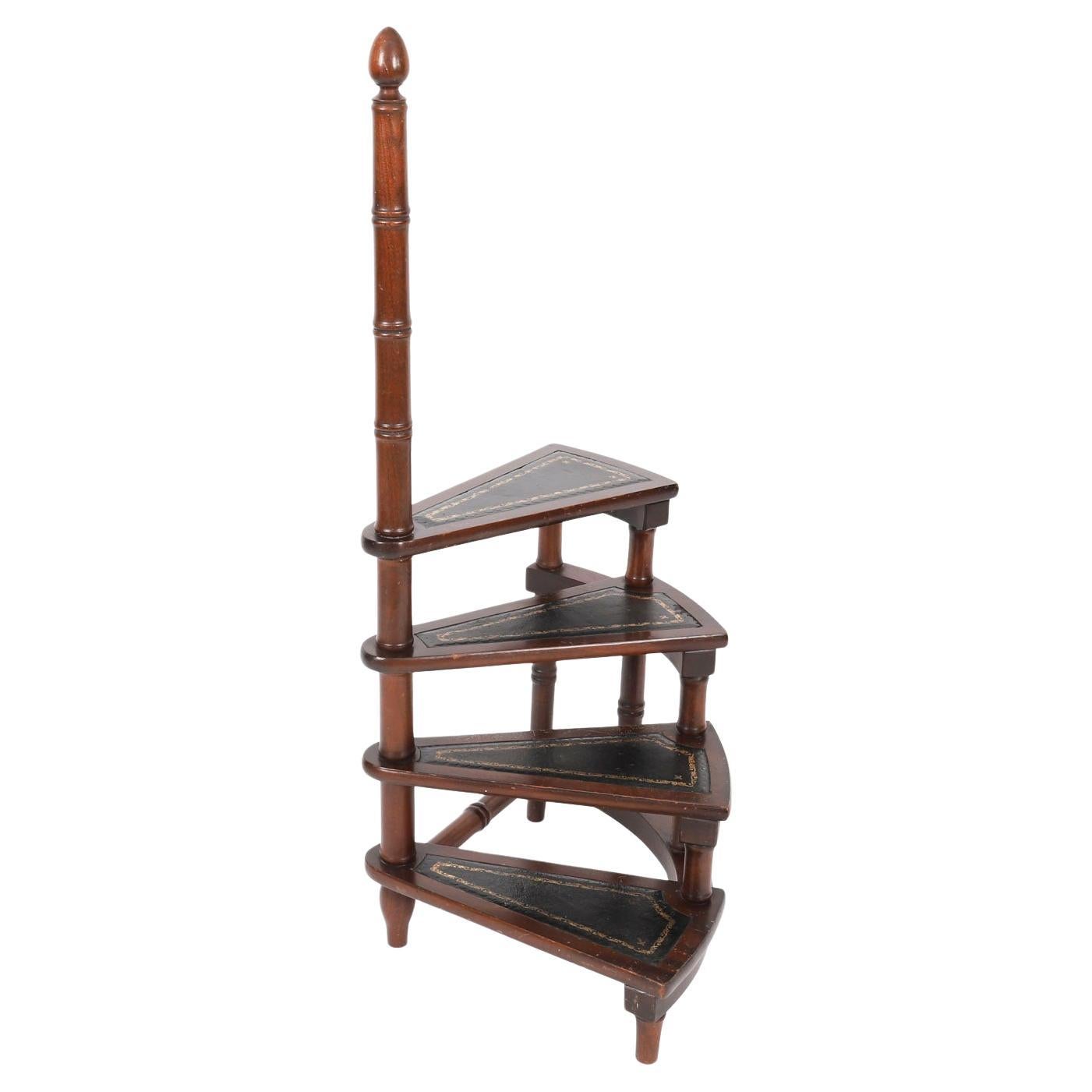 Vintage Mahogany Set of Spiral Library Steps 20th Century