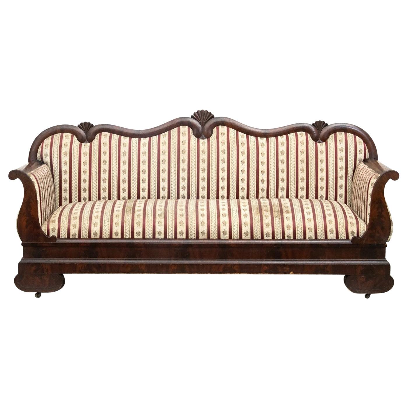 Vintage Mahogany Sofa, Biedermeier Style, 19th Century