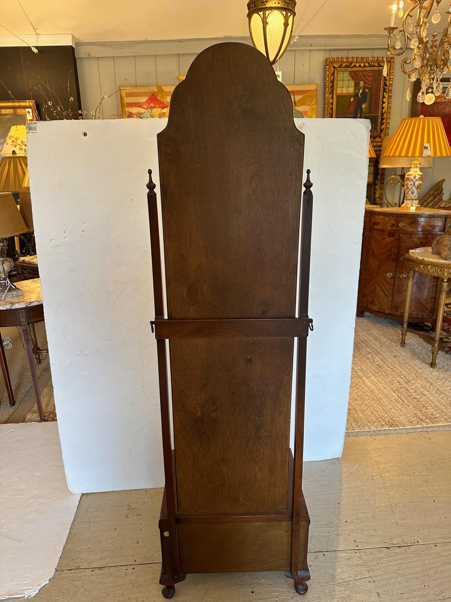 Specchio a figura intera in mogano vintage con cassetto in vendita 1
