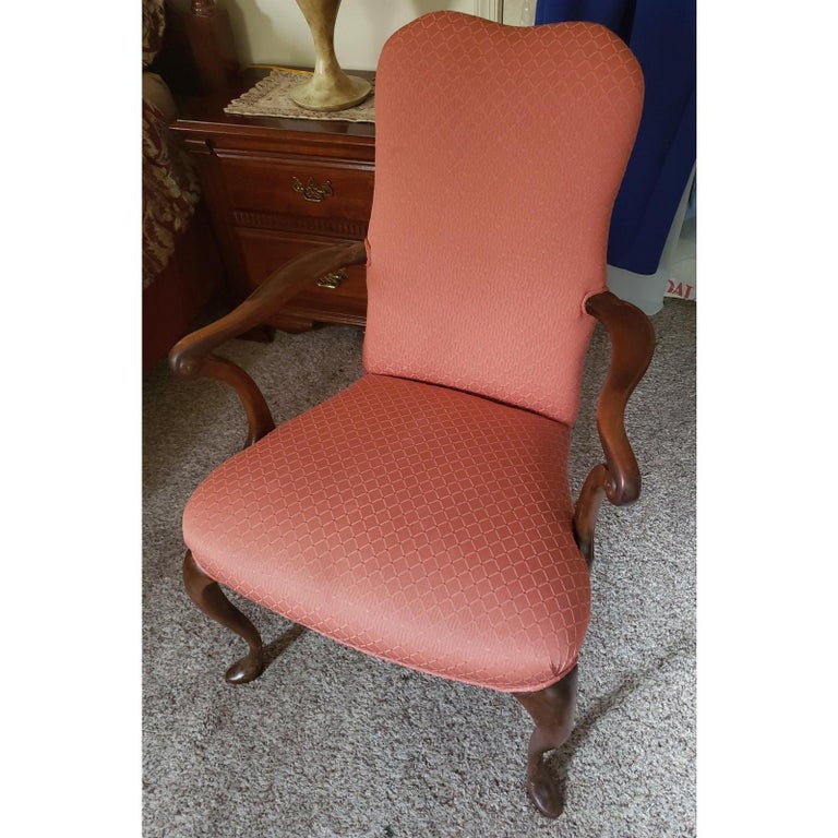 Chippendale Vintage Mahogany Upholstered Arm Chair For Sale