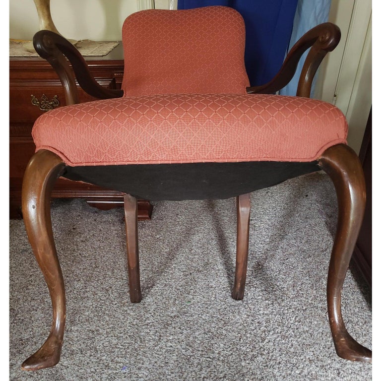 Appliqué Vintage Mahogany Upholstered Arm Chair For Sale