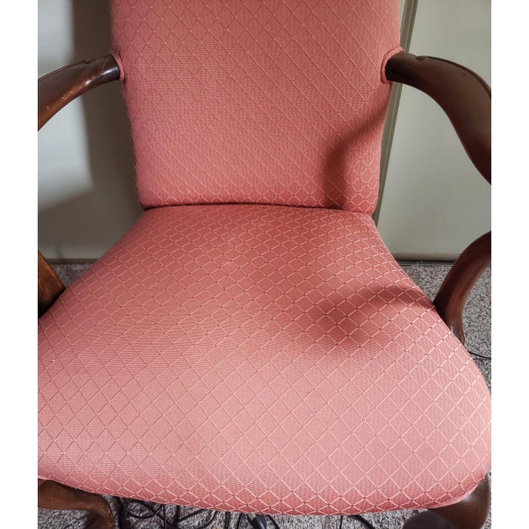 Fabric Vintage Mahogany Upholstered Arm Chair For Sale