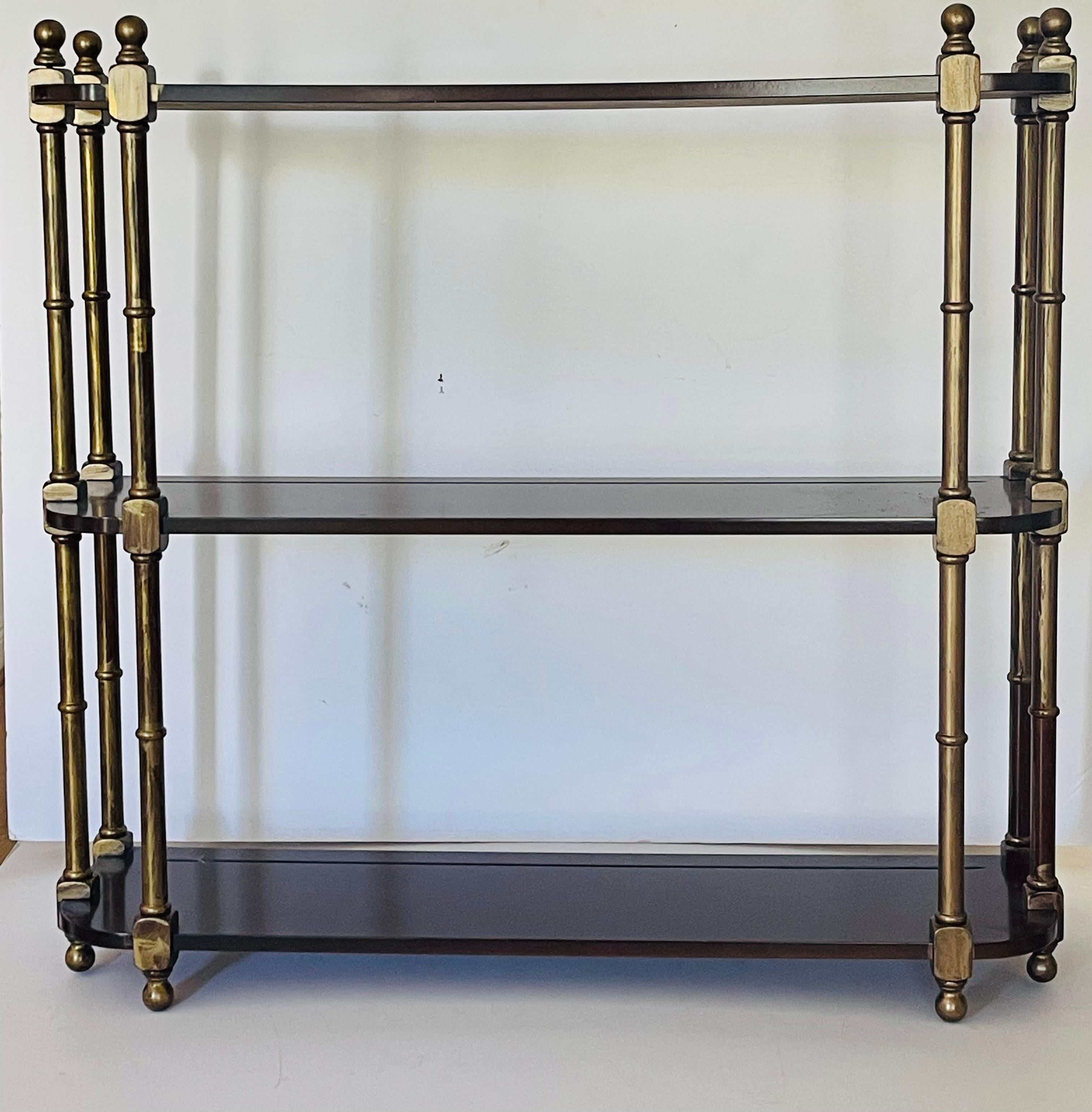 British Colonial Vintage Mahogany Wall Shelf Display with Gold Bronze Wash For Sale