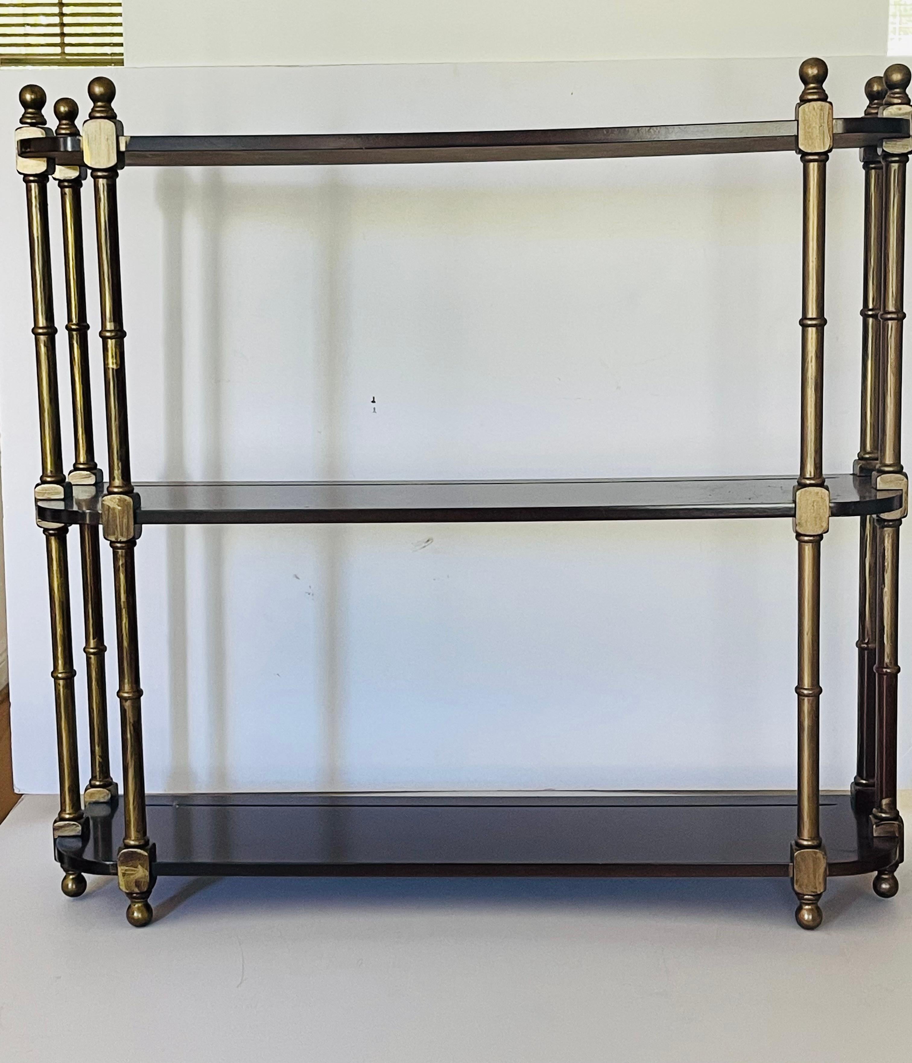 American Vintage Mahogany Wall Shelf Display with Gold Bronze Wash For Sale