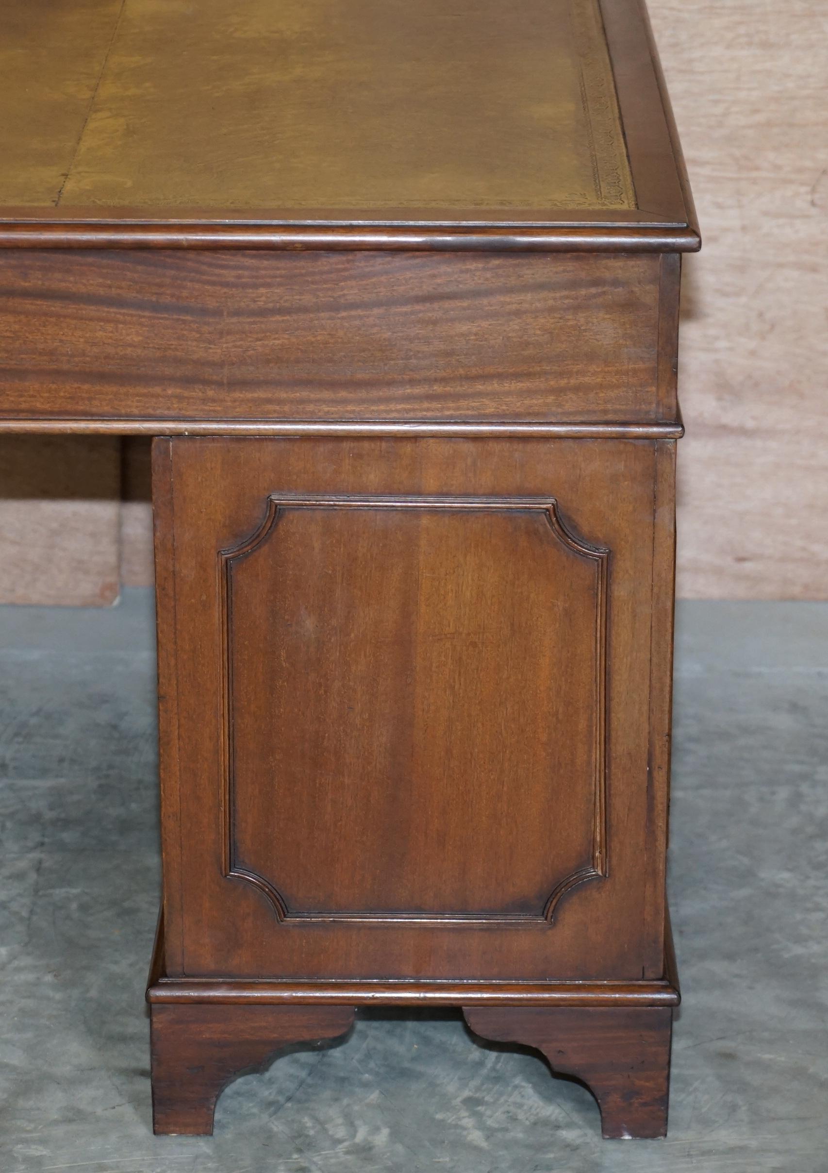 Vintage Hardwood with Green Leather Writing Surface Twin Pedestal Partner Desk 10