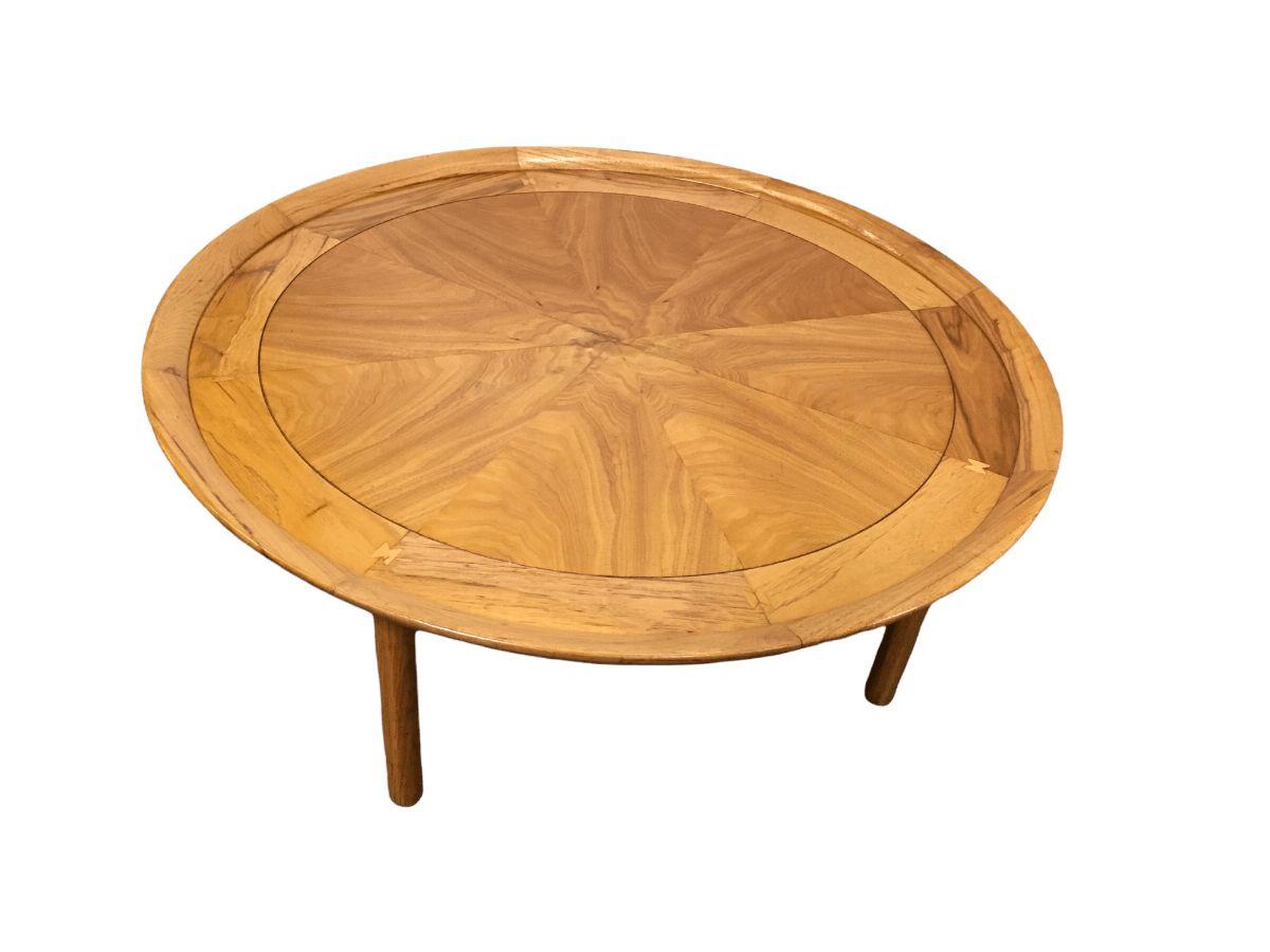 North American Vintage Mahogany Wood Round Coffee Table with Butterfly Joinery by Tomlinson