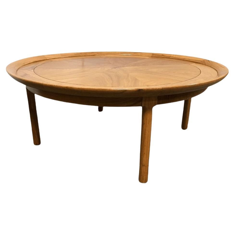 Vintage Mahogany Wood Round Coffee Table with Butterfly Joinery by Tomlinson