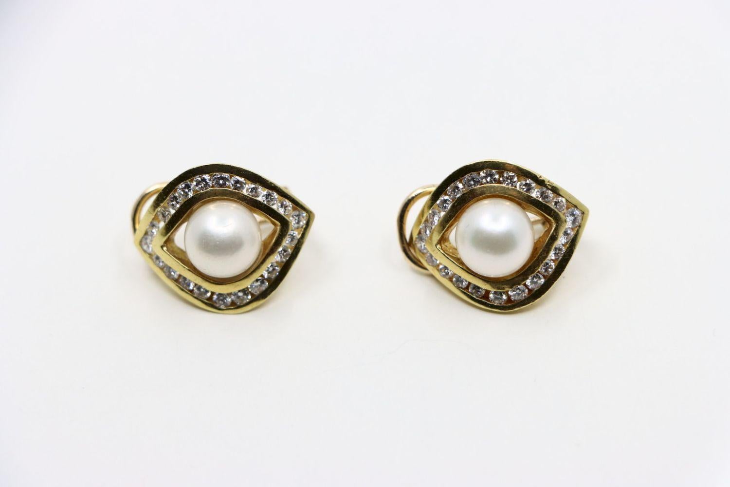 Femenino o masculino Pendientes Vintage Maico Oro 18K Perla Diamante en venta