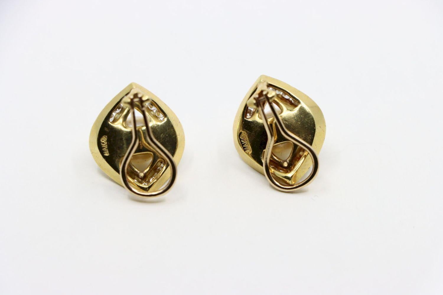 Pendientes Vintage Maico Oro 18K Perla Diamante en venta 1