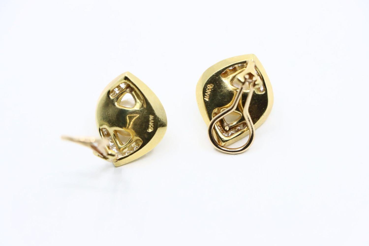Pendientes Vintage Maico Oro 18K Perla Diamante en venta 2