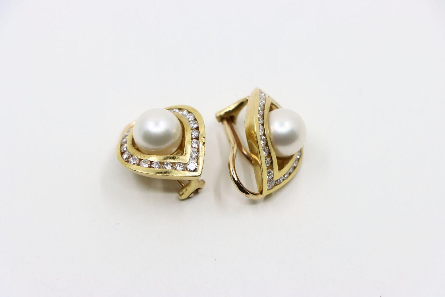 Pendientes Vintage Maico Oro 18K Perla Diamante en venta 3