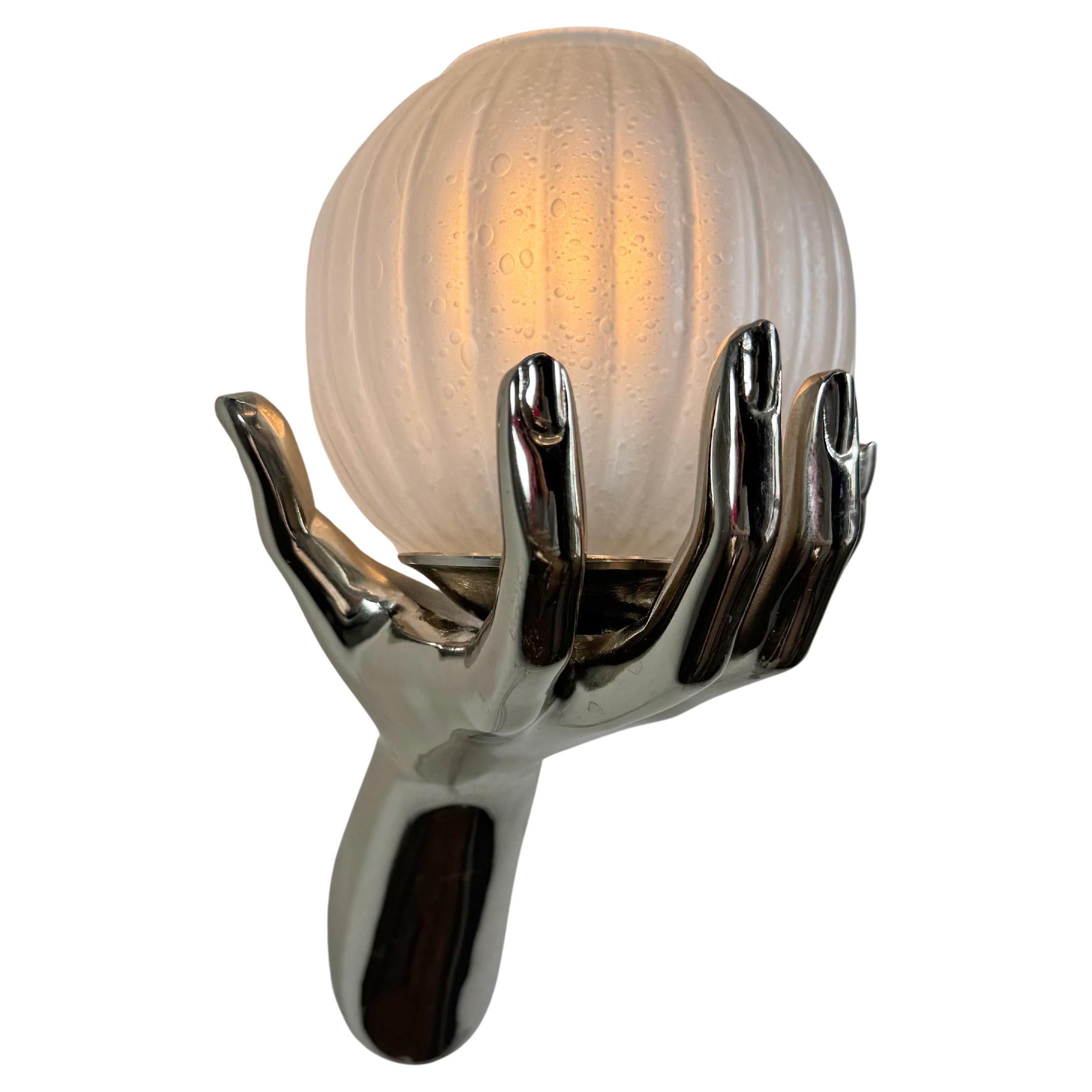 Vintage Maison Arlus Bronze Hand Wall Sconce in Silver France 1970's
