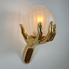 Vintage Maison Arlus Gold Bronze Hand Wall Sconce France 1970's