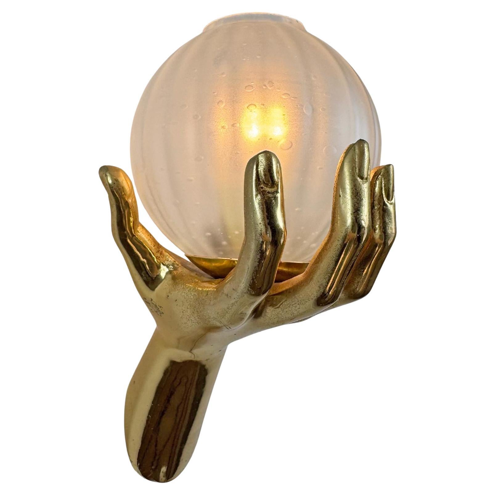 Vintage Maison Arlus Gold Bronze Hand Wall Sconce France 1970's