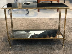 Vintage Maison Baguès Side Table, Console, Bronze Double Base, 1970