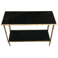  Vintage Maison Baguès Side Table, Console, Bronze Double Base, 1970