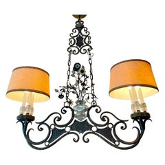 Vintage Maison Bagues Style Rock Crystal Double Pendant Chandelier