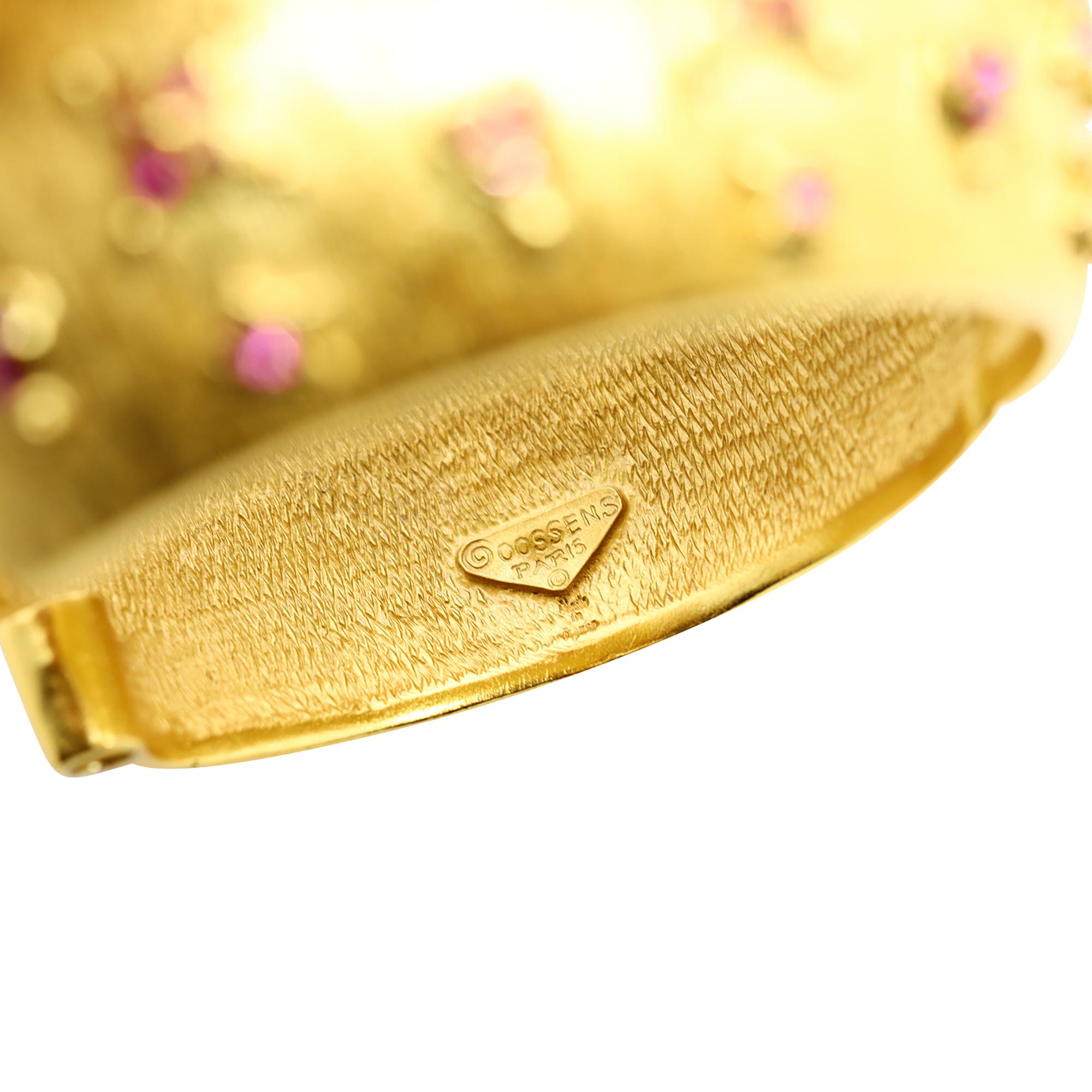 Vintage Maison Goossens for YSL Gold Bracelet with Pink Crystals Circa 1980 en vente 4