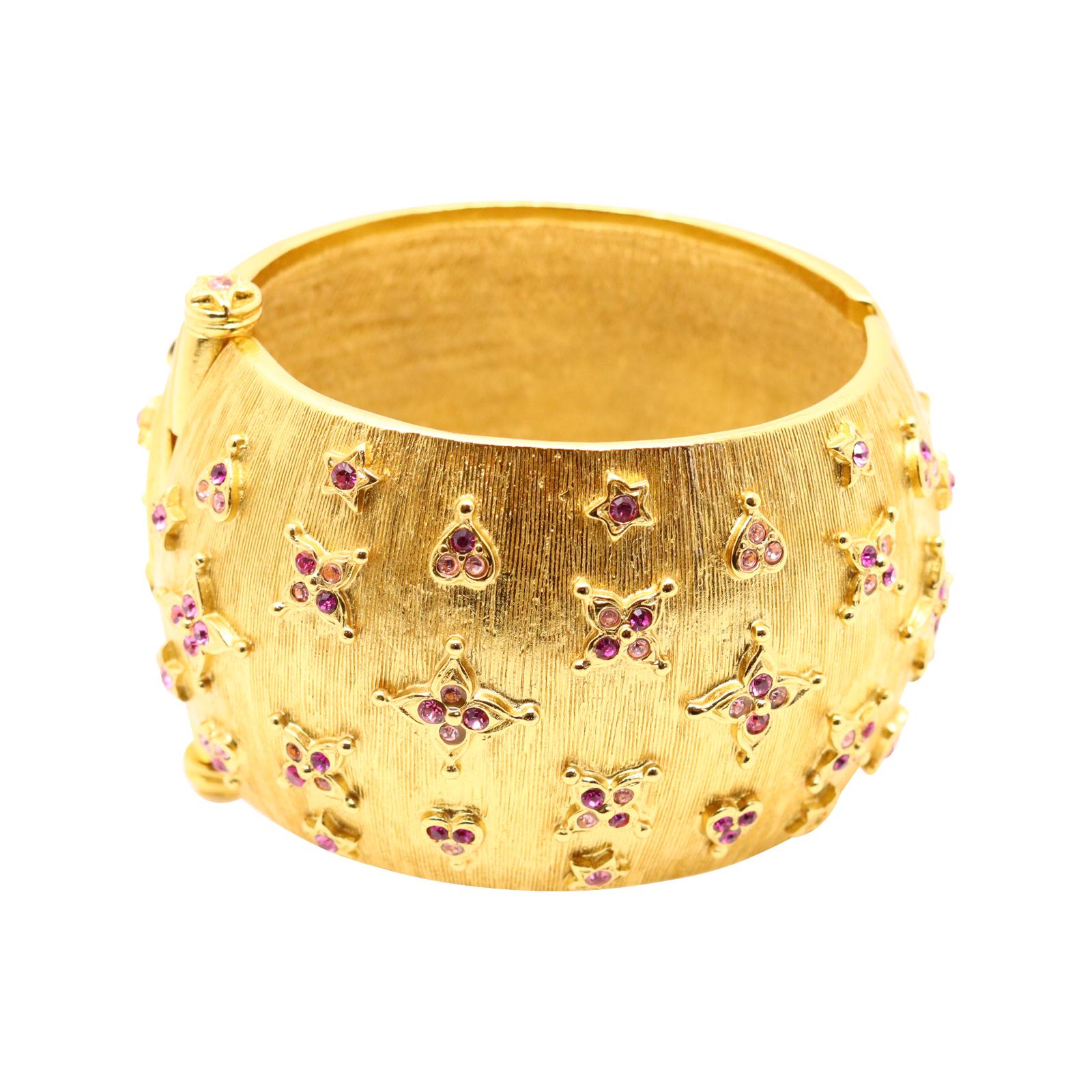 Vintage Maison Goossens for YSL Gold Bracelet with Pink Crystals Circa 1980s In Good Condition For Sale In New York, NY