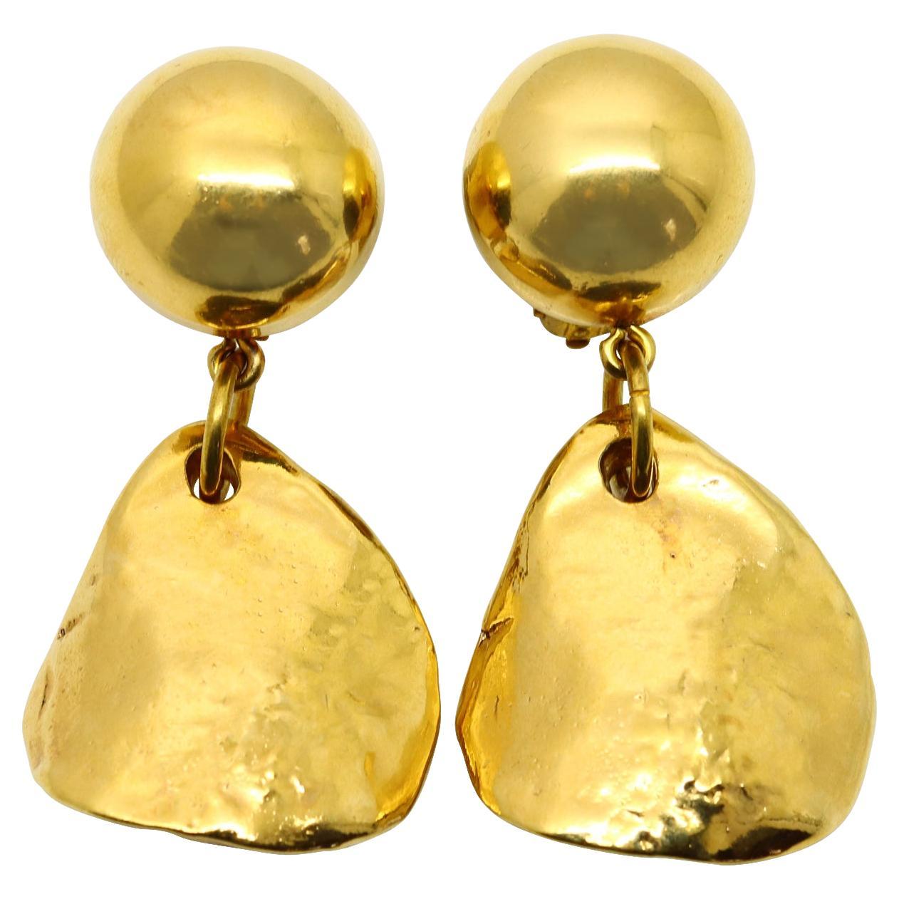 Artist Vintage Maison Goossens Yves Saint Laurent YSL Gold Earrings Circa `1990s For Sale