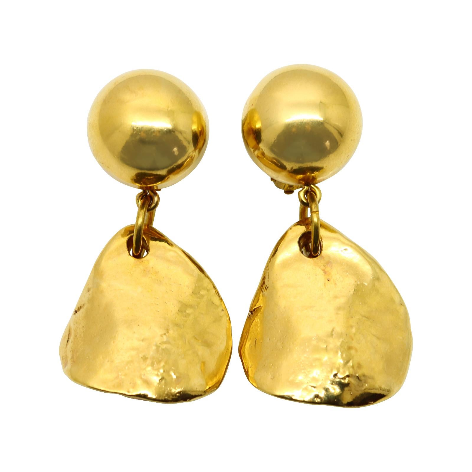 Vintage Maison Goossens Yves Saint Laurent YSL Gold Earrings Circa `1990s In Good Condition For Sale In New York, NY