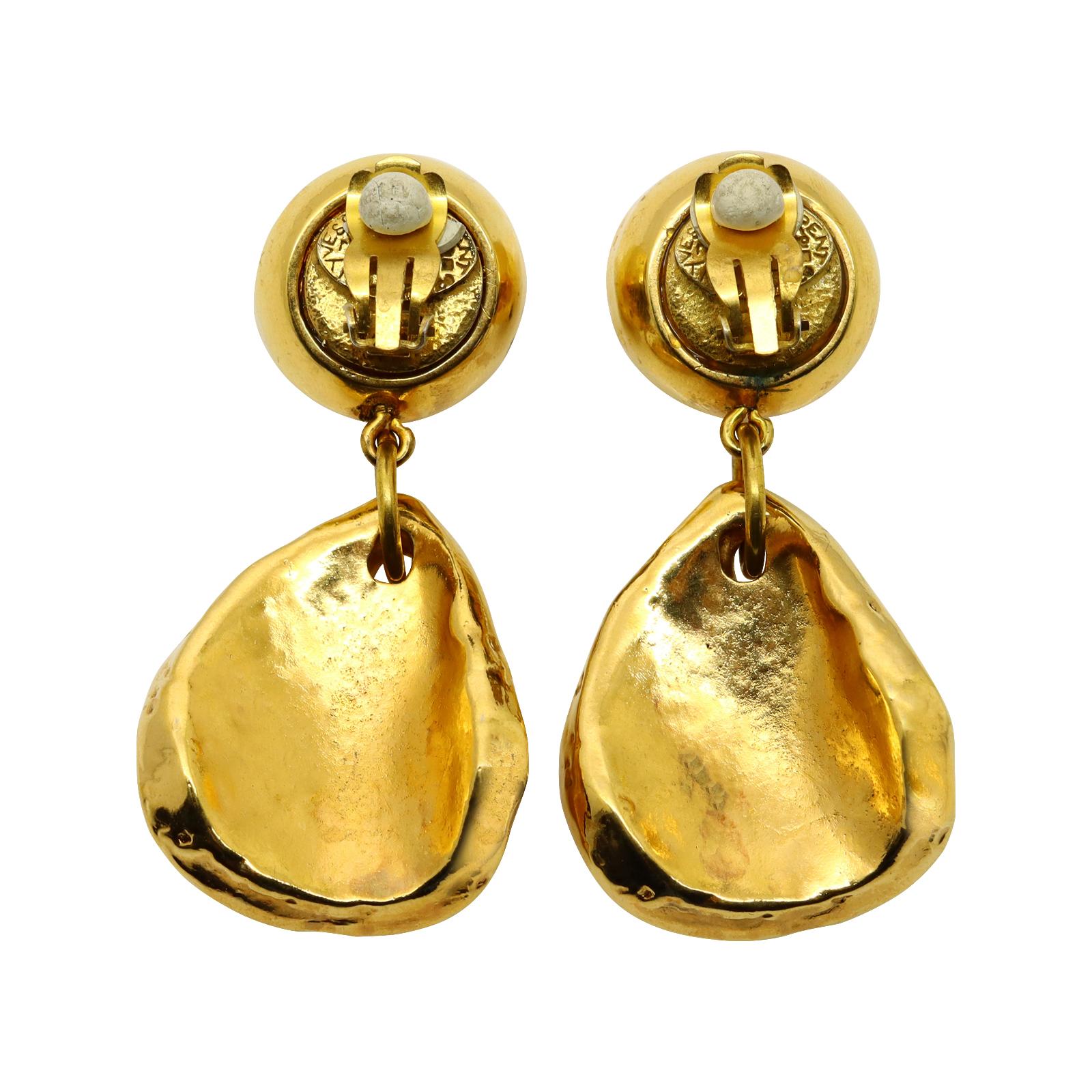 Vintage Maison Goossens Yves Saint Laurent YSL Gold Earrings Circa `1990s For Sale 1
