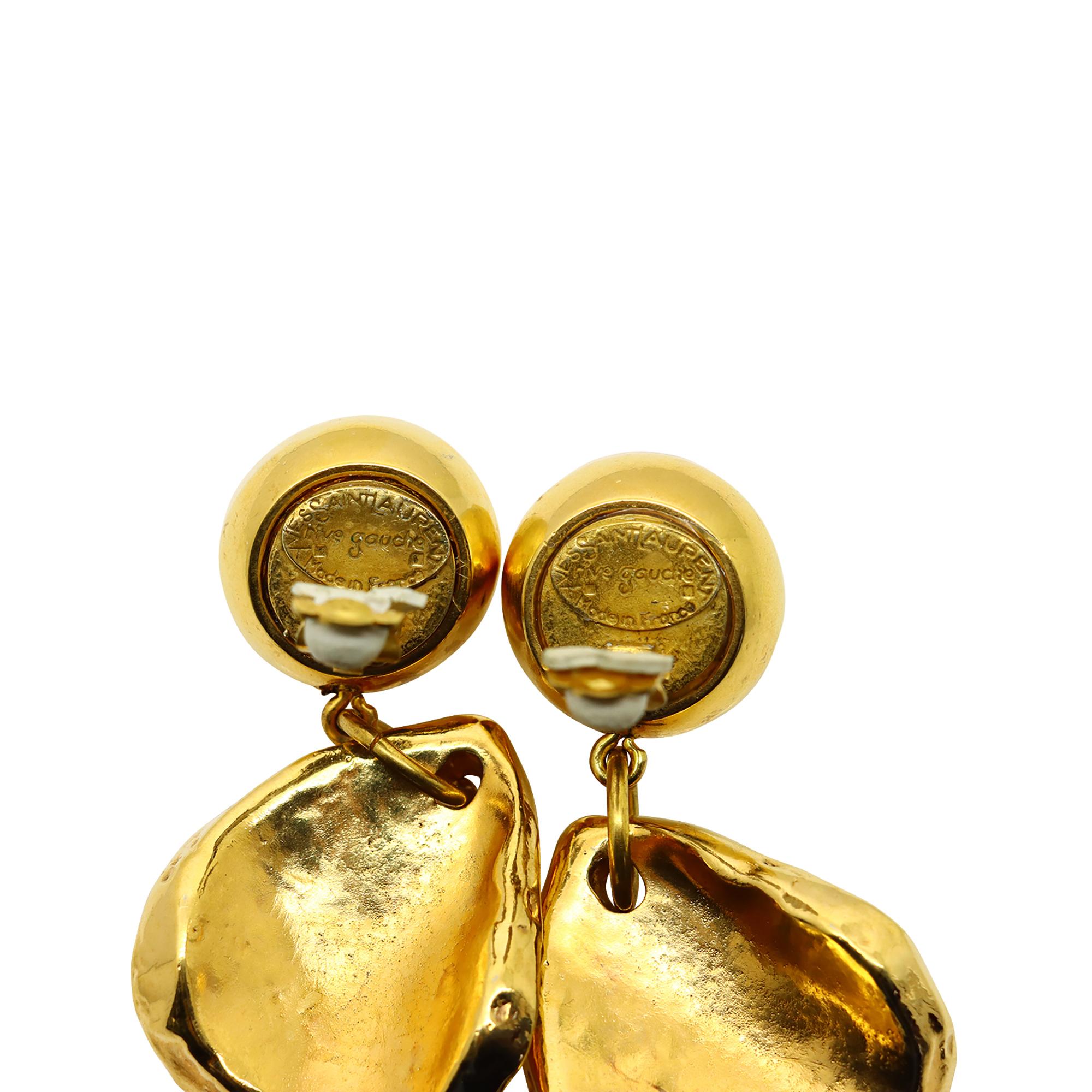 Pendientes de oro vintage Maison Goossens Yves Saint Laurent YSL Circa `1990s en venta 2