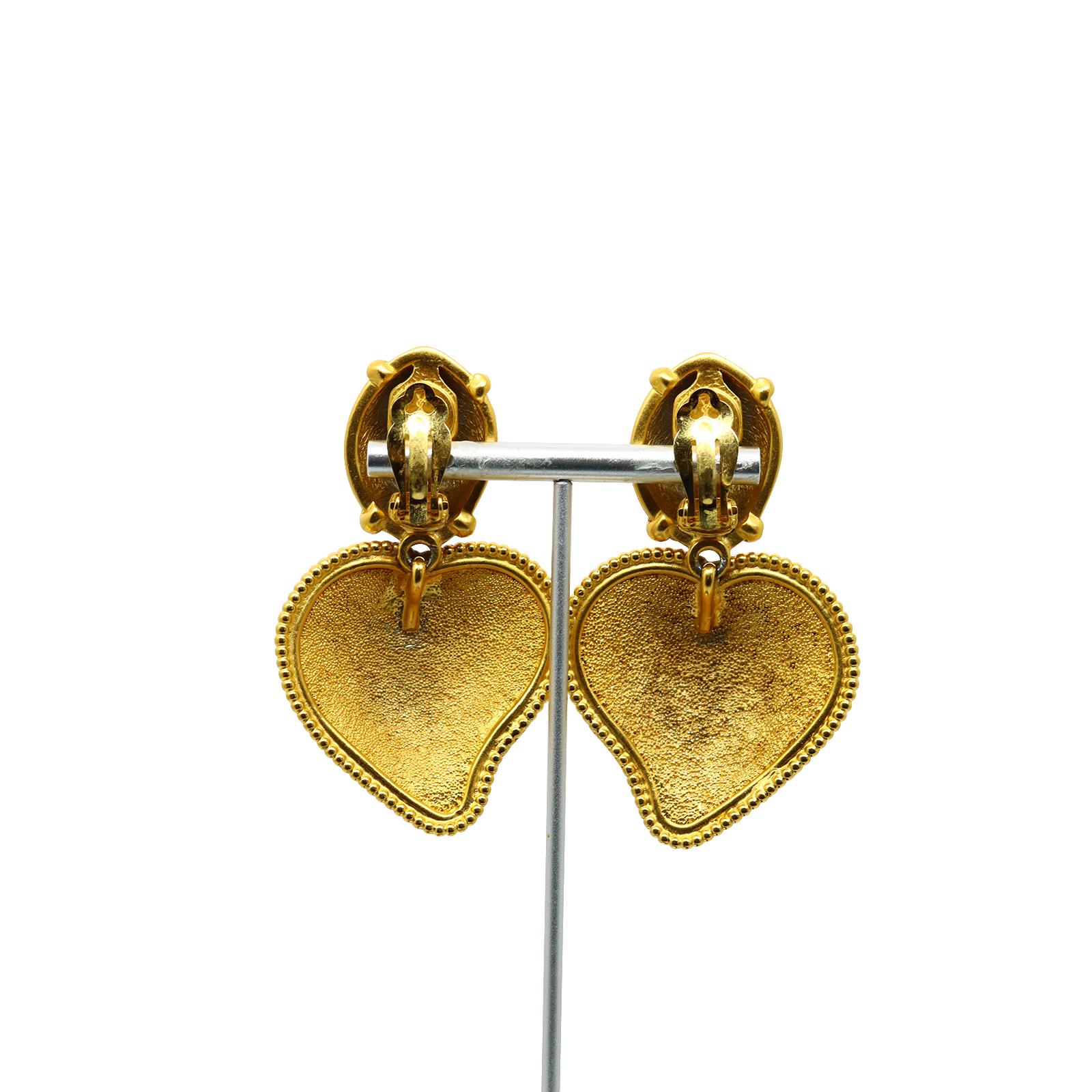 Vintage Maison Goossens Yves Saint Laurent YSL Gold  Heart Earrings, Circa 1980s For Sale 1