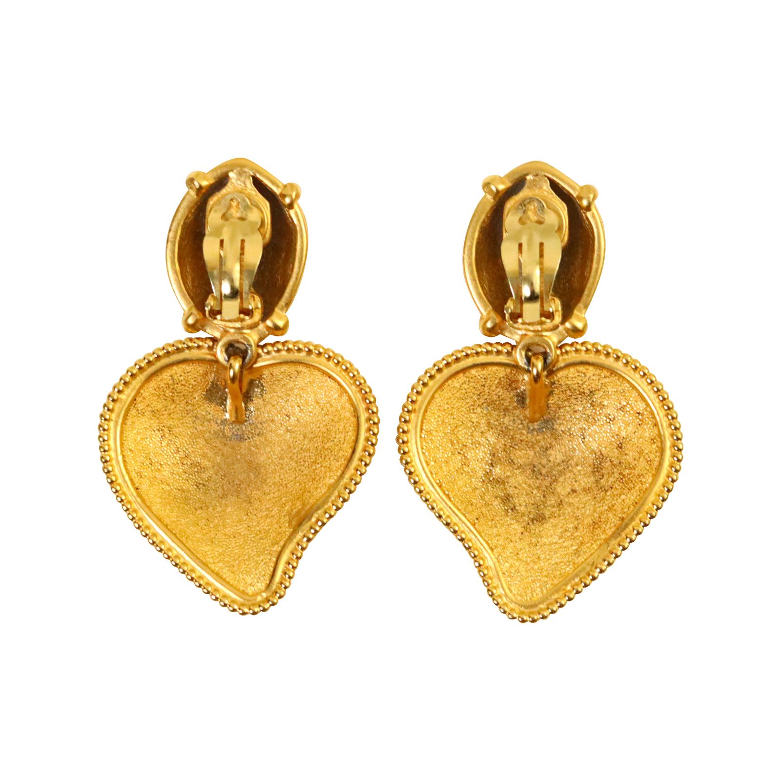 Vintage Maison Goossens Yves Saint Laurent YSL Gold  Heart Earrings, Circa 1980s For Sale 2
