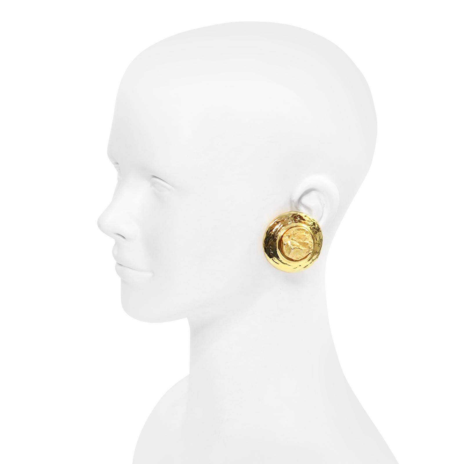 Vintage  Maison Goossens Yves Saint Laurent YSL Gold Tone Earrings.  Clip On.  These are Matte and Shiny. Have a 3D Appearance as they are Elevated on the top. There is a Bracelet and Necklace on Site.  I'm not a Mixey and  Matchy Person but when