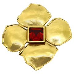 Vintage Maison Goossens Yves Saint Laurent YSL Gold /Red Brooch Circa 1980s