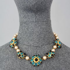 Vintage MAISON GRIPOIX Blue Camellia Flower Pearl Unsigned Necklace