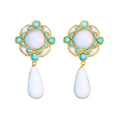 Vintage Maison Gripoix Faux Turquoise and White Dangling Earrings Circa 1980s